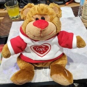 Atico Brown Plush Bear Red White Hoodie with Heart Love 10" Sitting Soft